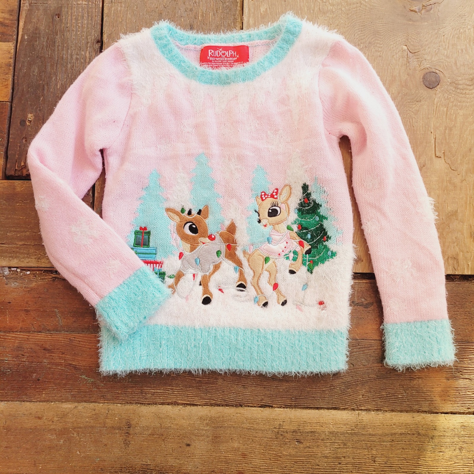 Rudolph The Red-Nosed Reindeer Girls Xl 6x Pink Fuzzy Christmas Sweater Clarice